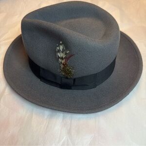 Jaxon Hat Co. UK Gray fedora with balk band and feather, 100% wool